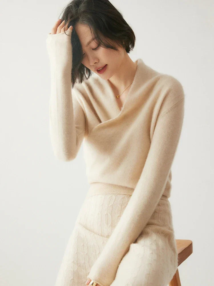 Kate women's elegant wrap crossover chic sweater by Jesie-London, featuring a stylish and sophisticated design in soft fabric.