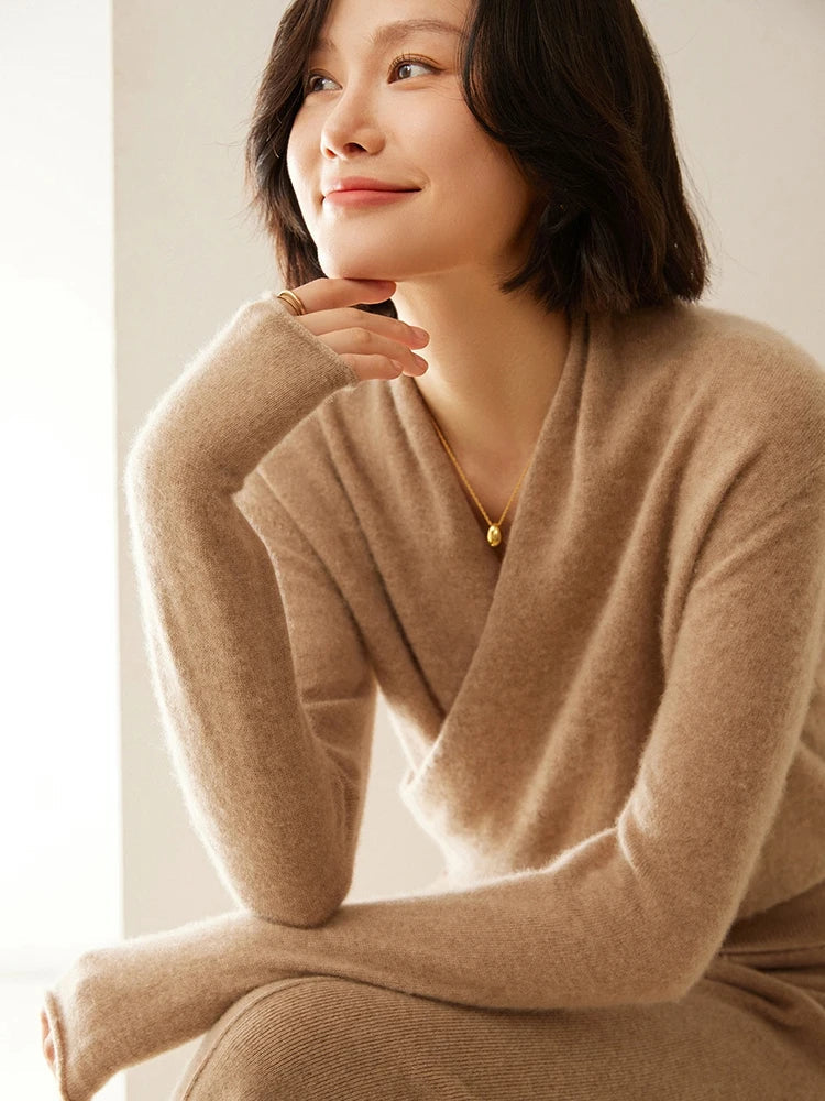 Kate women's elegant wrap crossover chic sweater by Jesie-London, featuring a stylish, fitted design with soft knit fabric.