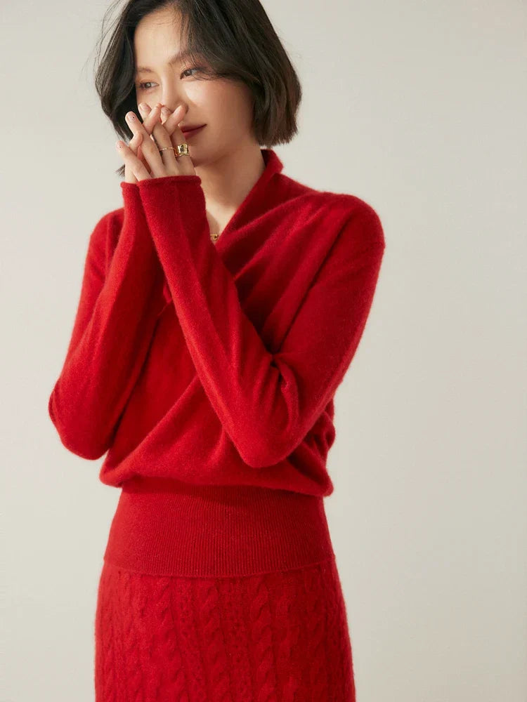 Jesie-London Kate women's elegant wrap crossover chic sweater in soft fabric, showcasing a stylish and sophisticated design.