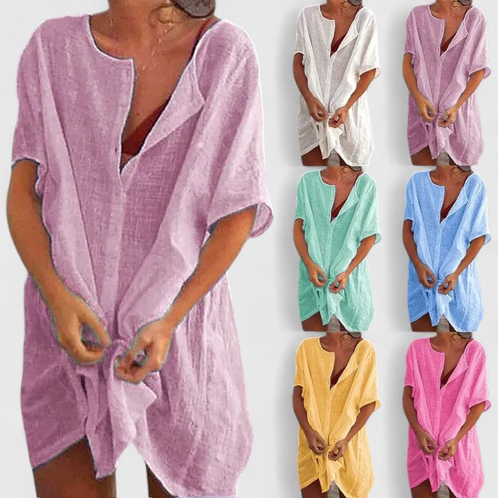 Jesie-London Lydia women's loose button beach cover-up shorts in lightweight fabric, perfect for casual summer beachwear.