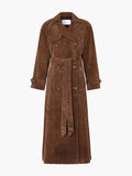 Women’s Jesie-London Mabel trench coat with belted waist, lapel collar, and tailored fit, shown on a model.