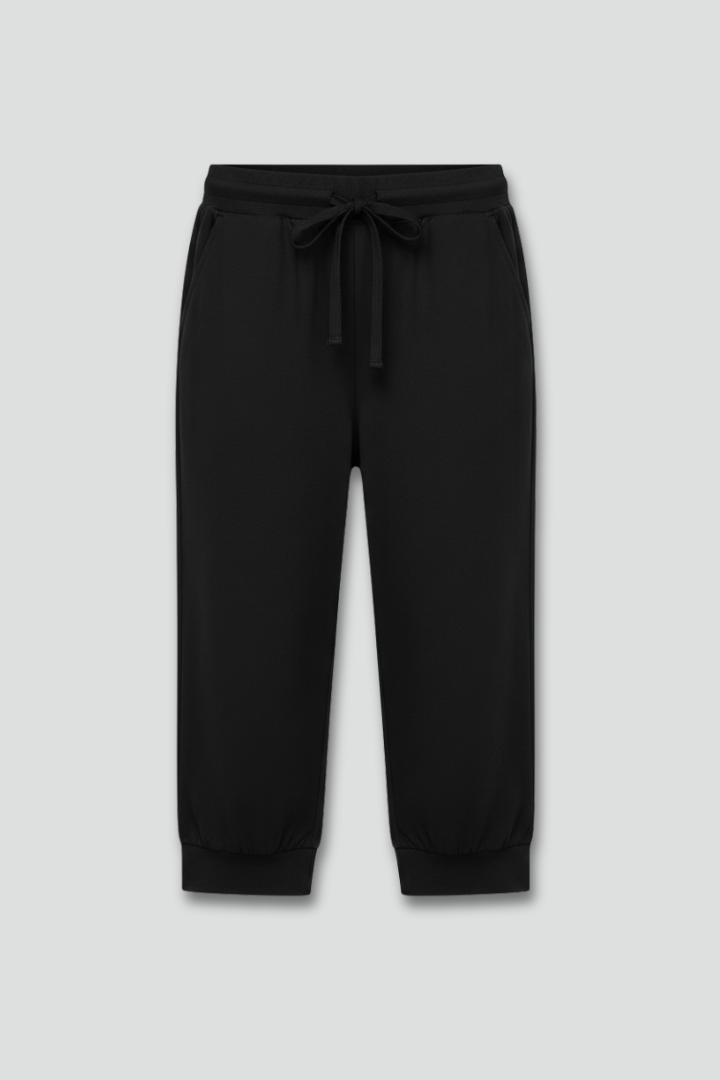 Jesie-London women's Capri trousers with drawstring waist and side pockets, casual and comfortable for everyday wear.