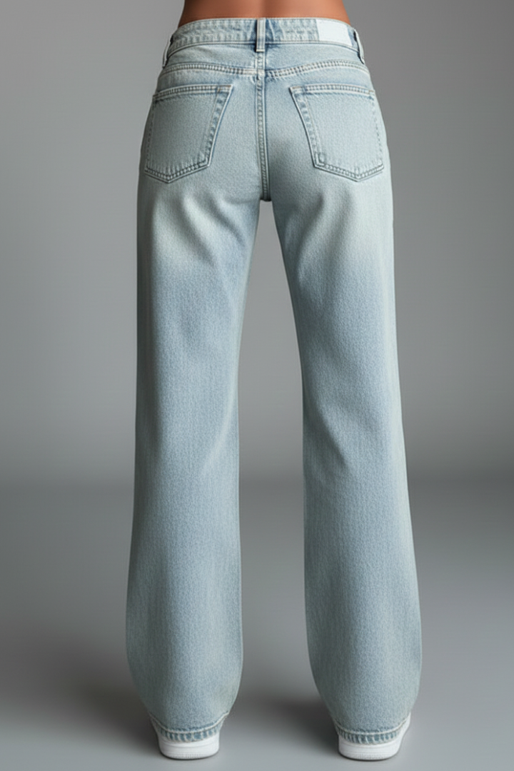 Jesie-London Isabella women's casual low-waist straight-leg denim jeans with button fastening and classic fit.