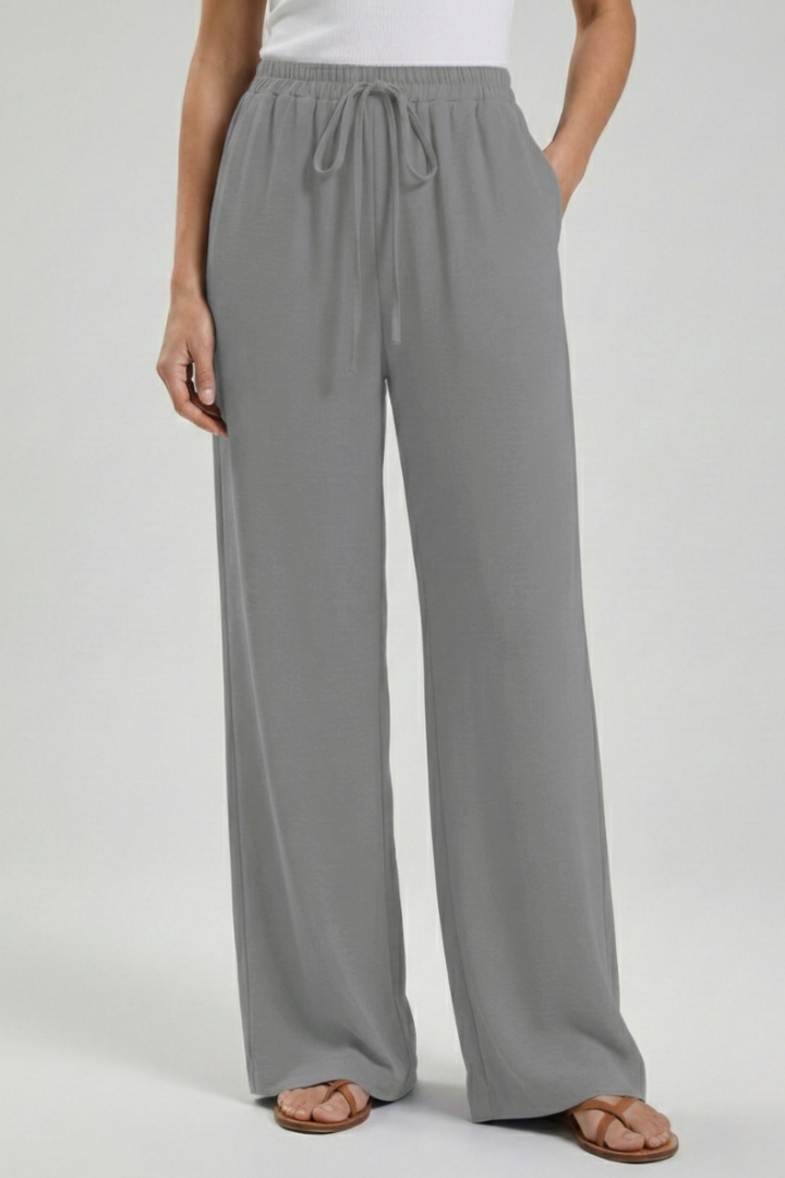 Jesie-London Catherine women's palazzo trousers with drawstring waist and side pockets, comfortable and stylish for casual wear