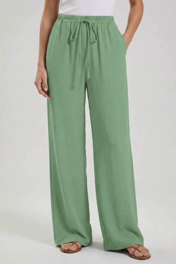Jesie-London Catherine women's palazzo trousers with drawstring waist and side pockets, stylish and comfortable for casual wear.