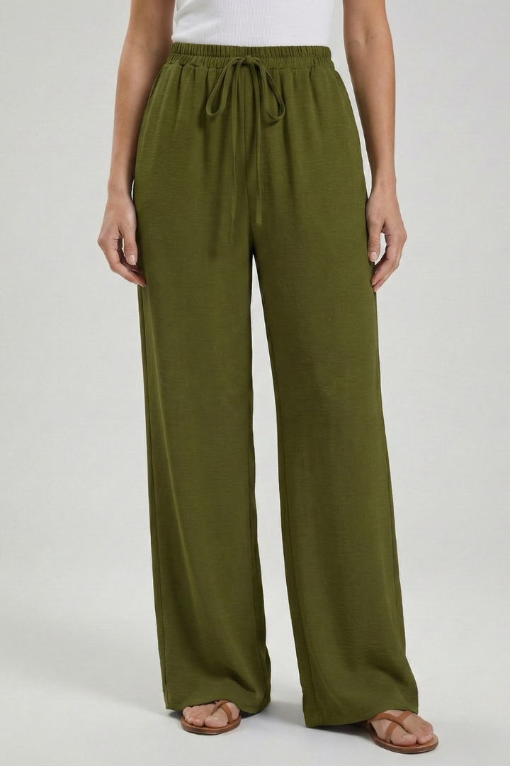 Jesie-London Catherine women's palazzo trousers with drawstring waist and side pockets, lightweight and comfortable for casual wear.