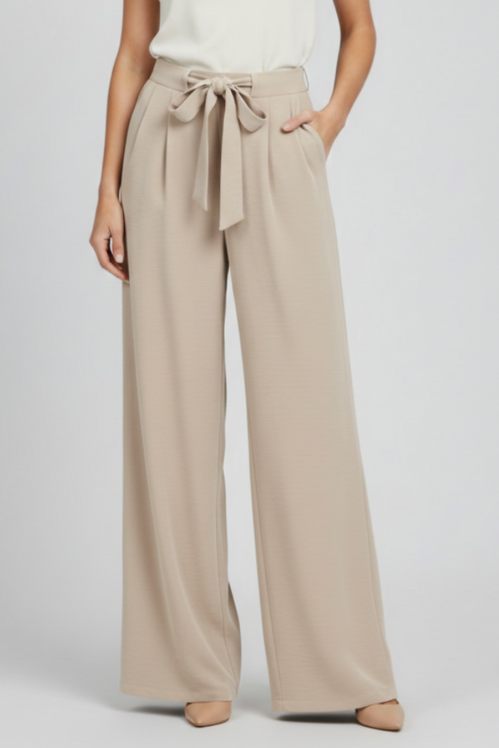 Women’s wide-leg drawstring waist palazzo trousers by Jesie-London, featuring side pockets and flowing fabric.