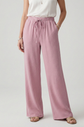 Jesie-London Bella women's casual palazzo trousers with drawstring waist and side pockets, flowy fabric and relaxed fit.