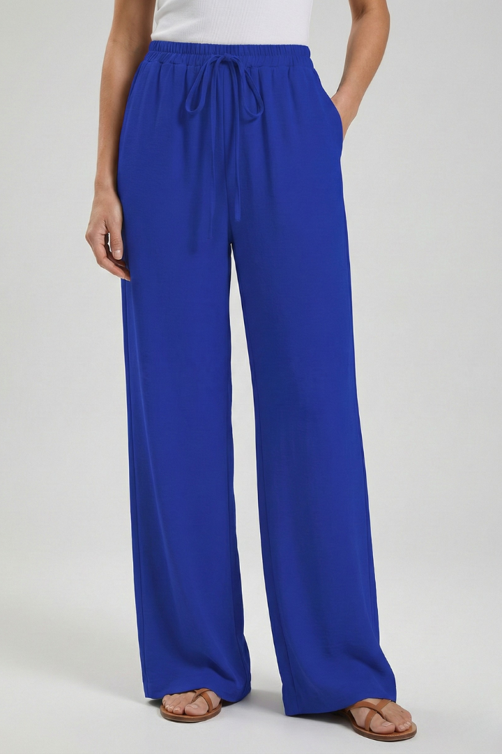 Jesie-London Catherine women's palazzo trousers with drawstring waist and side pockets, flowy and comfortable for casual wear