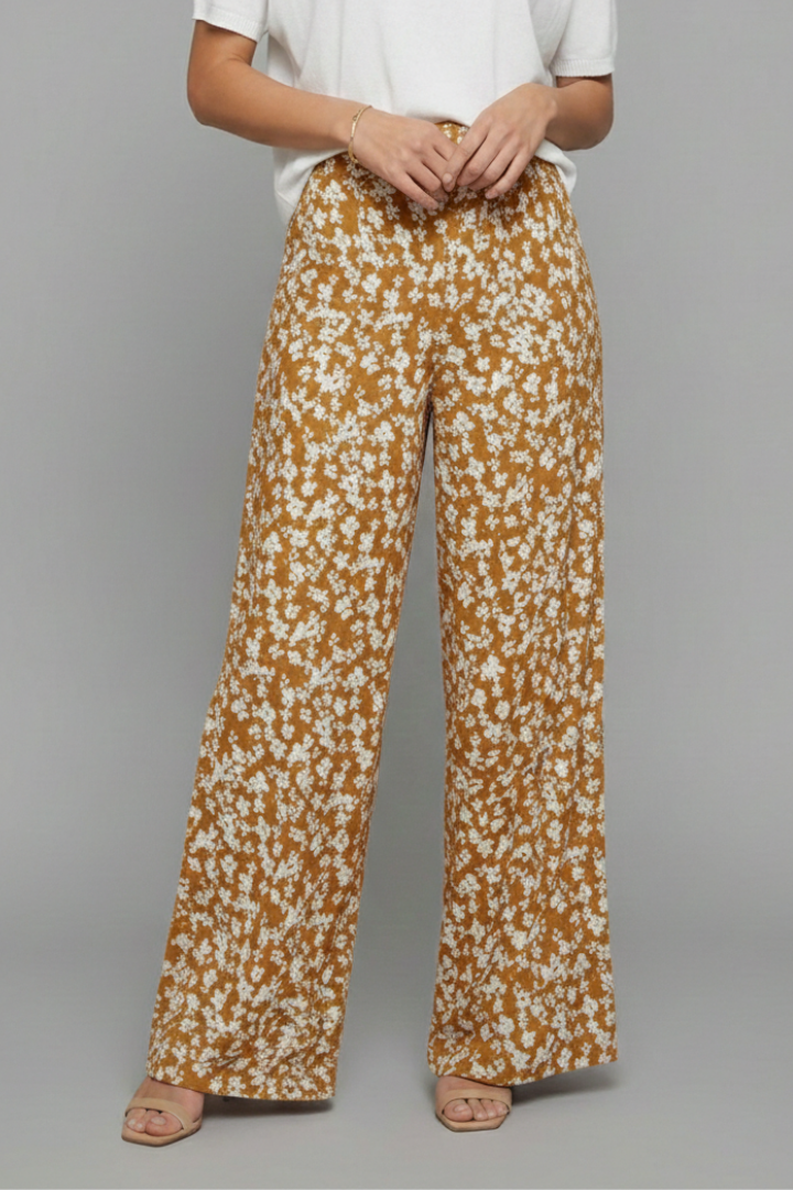 Women’s casual palazzo trousers with floral print and wide legs, Jesie-London’s Audrey women's trousers, stylish and comfortable.