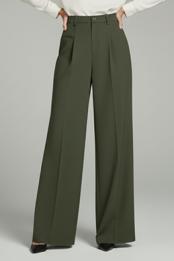 Women’s Jesie-London Ava palazzo trousers with front pleats and back pockets, shown in a stylish, relaxed fit.