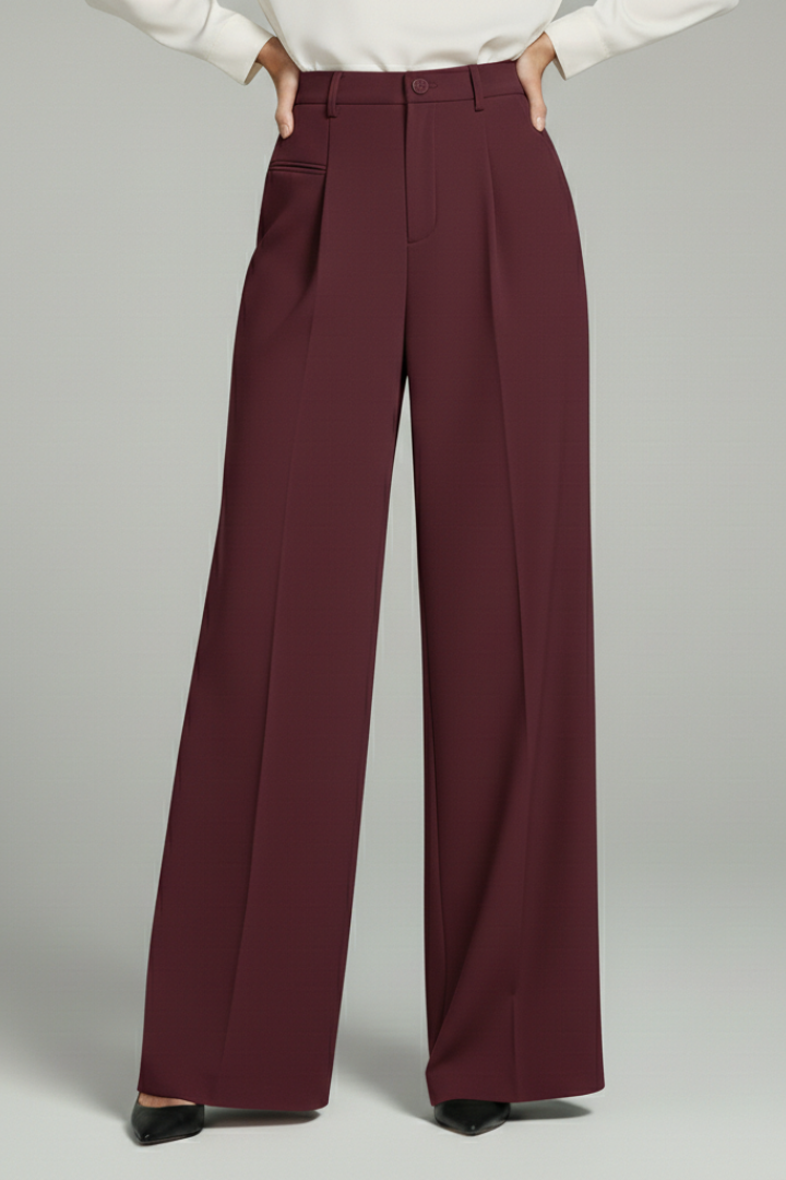 Women’s Jesie-London Ava palazzo trousers with front pleats and back pockets, shown in a stylish, flowing design.