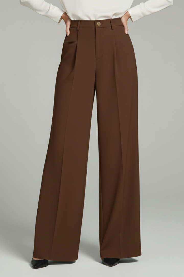 Women’s Jesie-London Ava Palazzo Trousers with front pleats and back pockets, stylish and comfortable for casual or office wear.