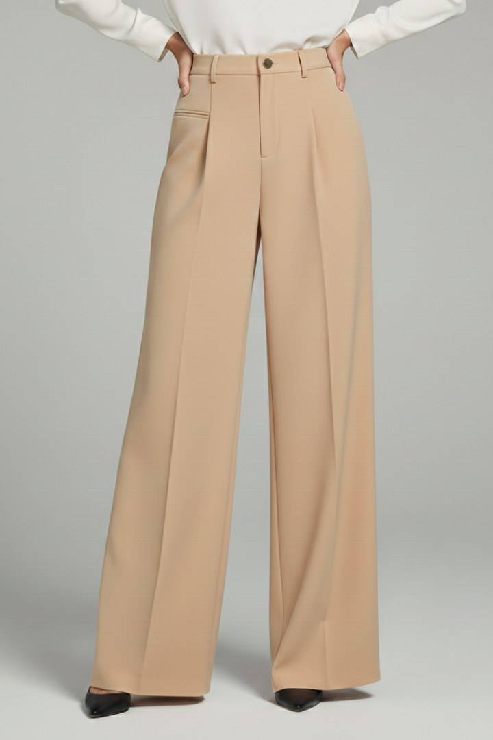 Jesie-London Ava women's palazzo trousers with front pleats and back pockets, stylish and comfortable for everyday wear.