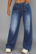 Jesie-London Chloe women's casual wide-leg trousers with drawstring waist and patch pockets, shown in a relaxed fit style.