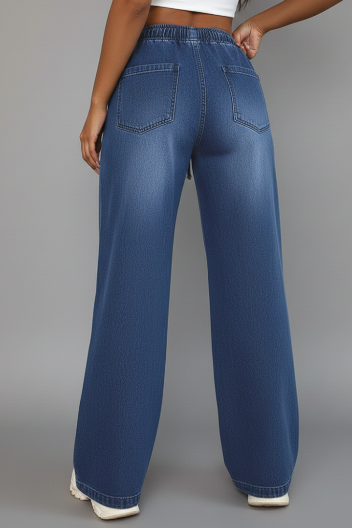 Jesie-London women's wide-leg casual trousers with drawstring waist and patch pockets, relaxed fit and comfortable style.