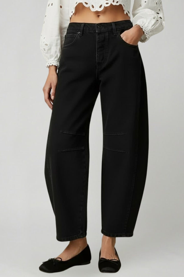 Women’s high-waist stretch wide-leg denim jeans by Jesie-London, featuring a relaxed fit and classic blue denim fabric.