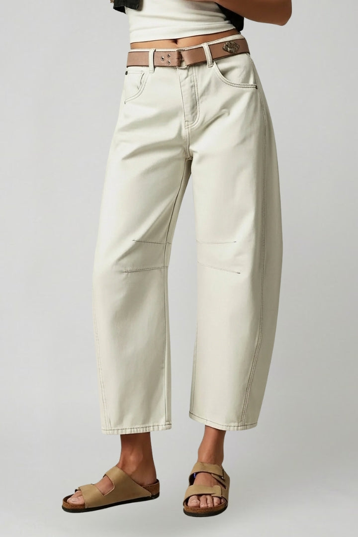 Women’s high-waist stretch wide-leg denim jeans by Jesie-London, featuring a relaxed fit and classic blue denim fabric.