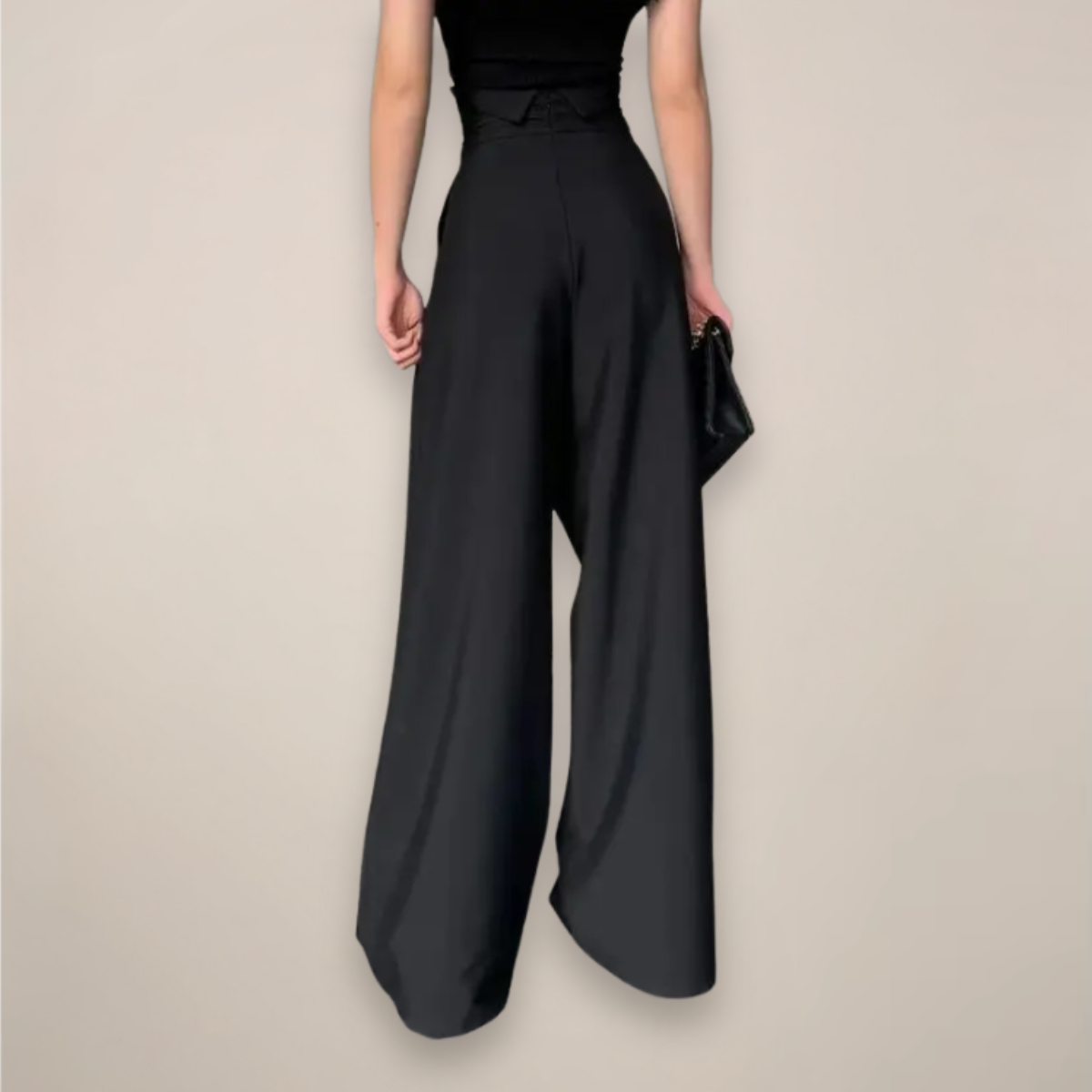Black Jesie-London Camille women's high-waisted wide-leg trousers with tailored fit and elegant style.