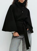 Jesie-London Daisy women's spring belted high-neck cape coat with funnel neck and cape sleeves, stylish and elegant for transitional weather.