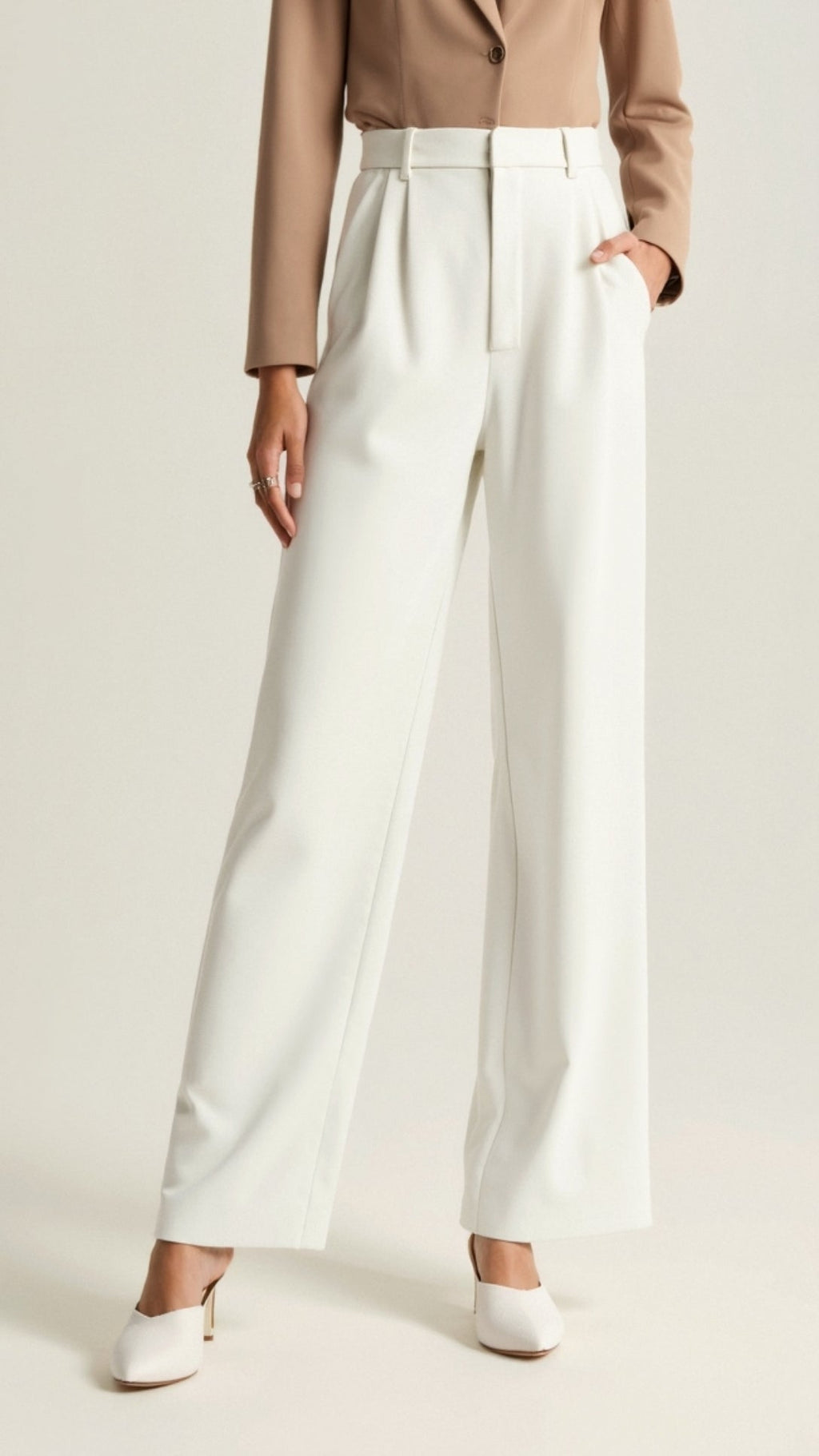 Jessica women's spring high-waist wide-leg trousers with pleated front, in a lightweight fabric, styled for a chic, casual look.
