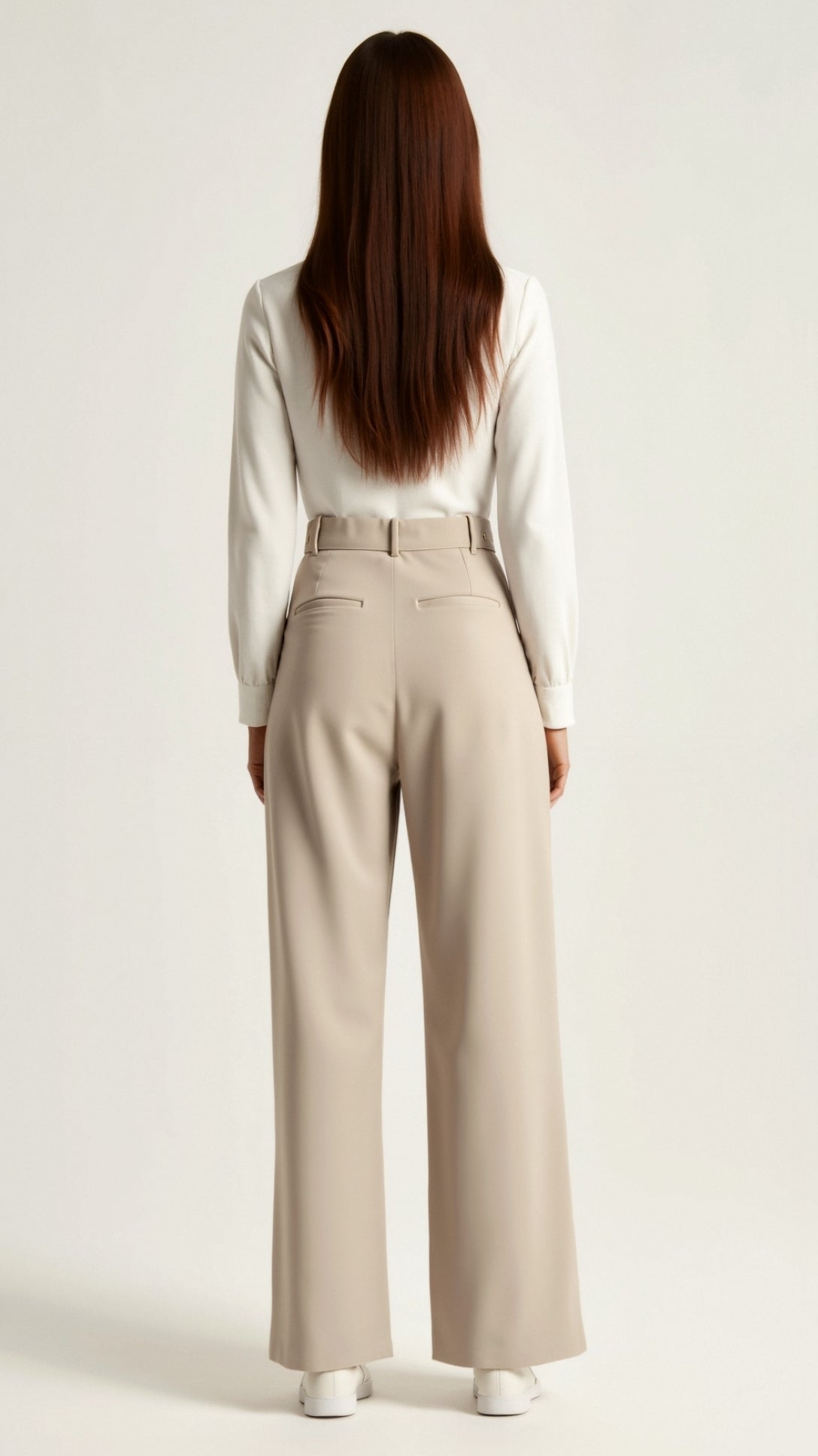 Women’s high-waisted wide-leg trousers with pleated front by Jesie-London, shown in a natural pose on a white background.