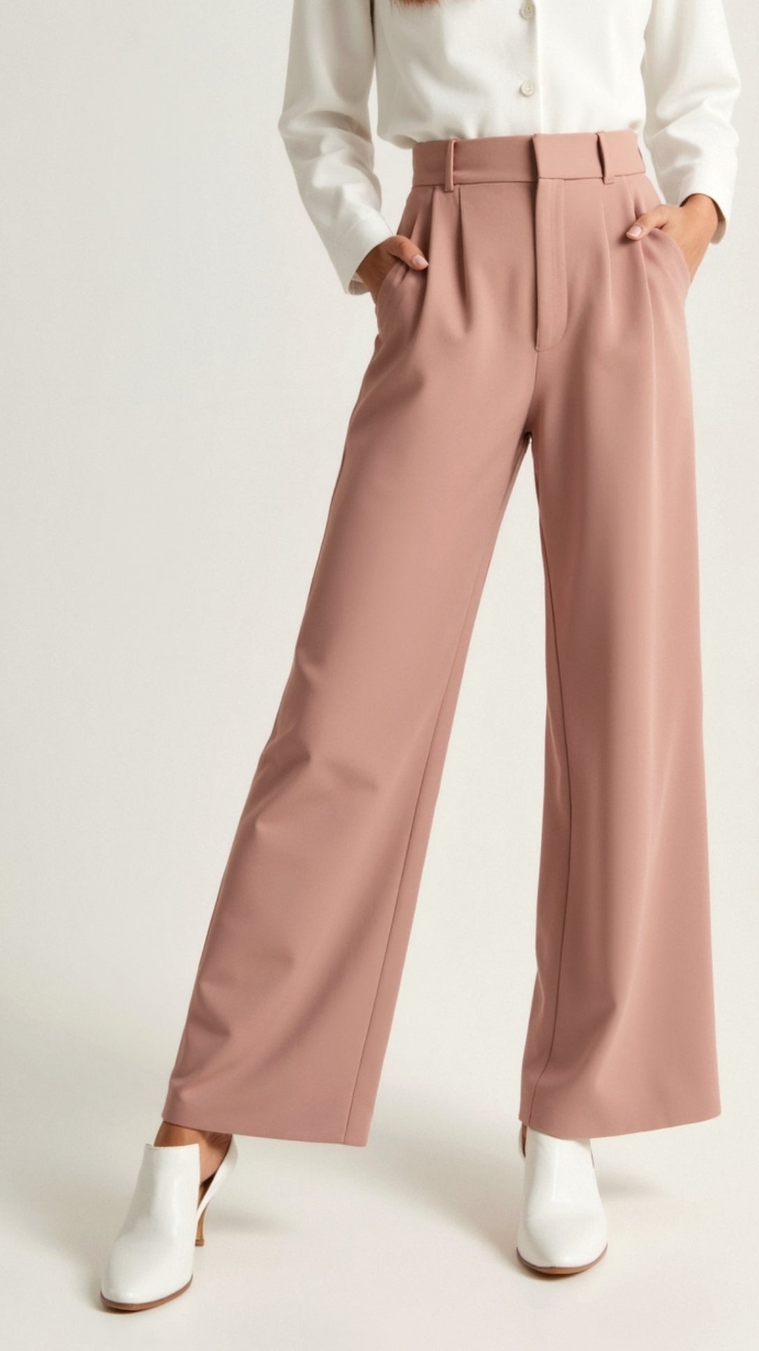 Elsie women's high waisted wide leg trousers with pleated front and relaxed fit, made by Jesie-London.