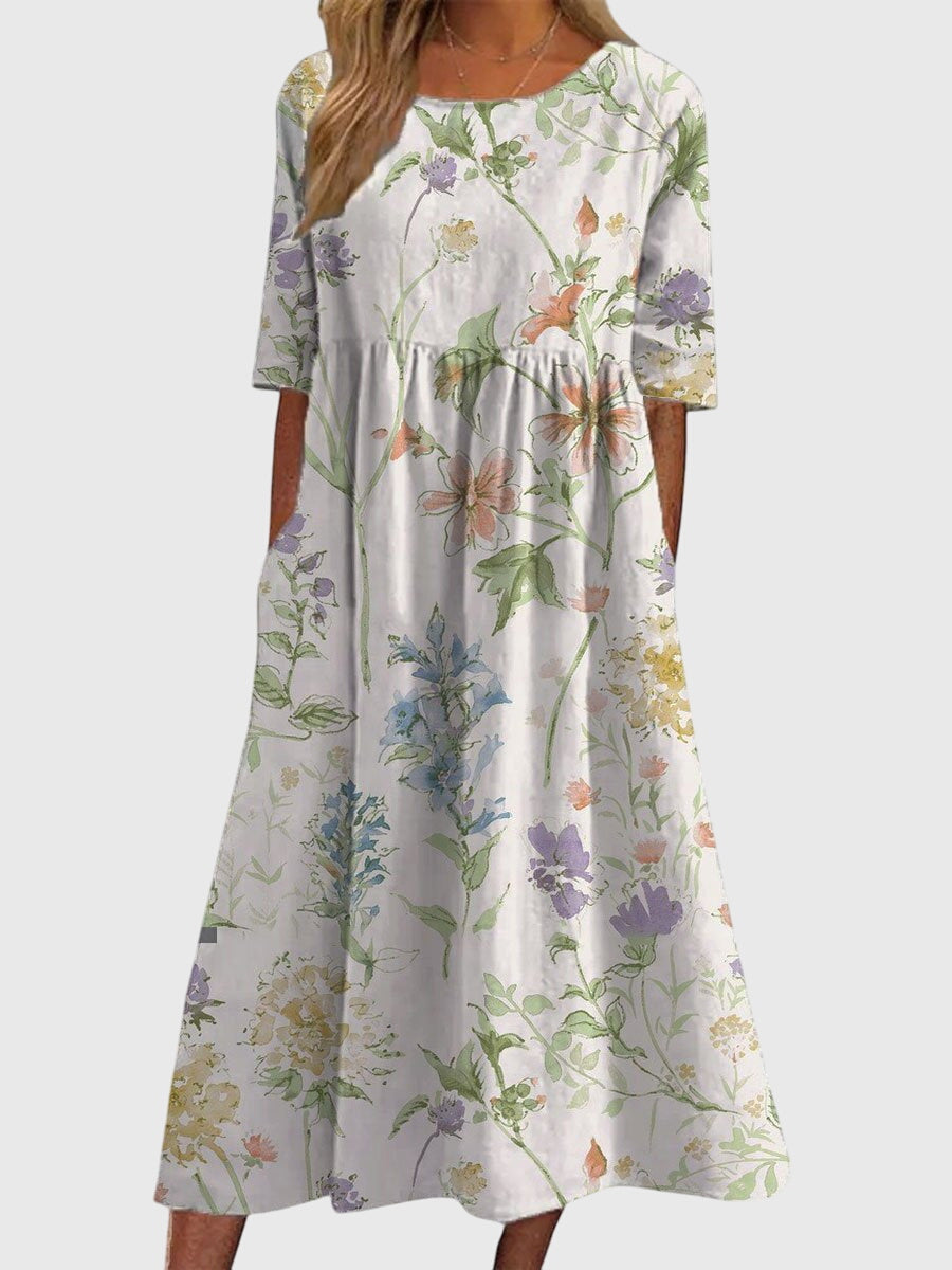 Women's vintage floral midi dress by Jesie-London featuring a ruby red color and a classic, elegant design.