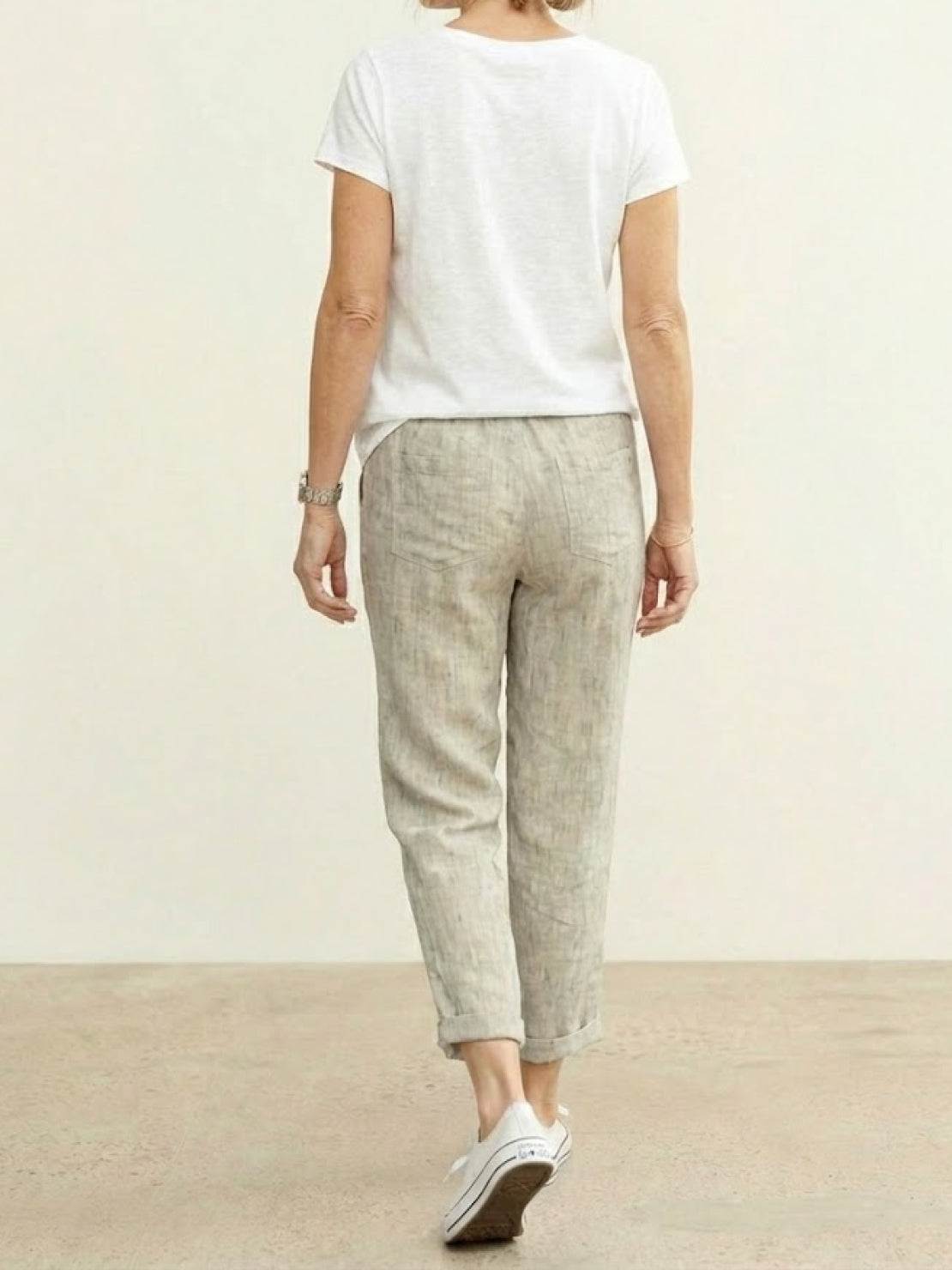 Jesie-London Emily women's casual slim fit pants with drawstring waist and breezy relaxed fit, straight-leg style.