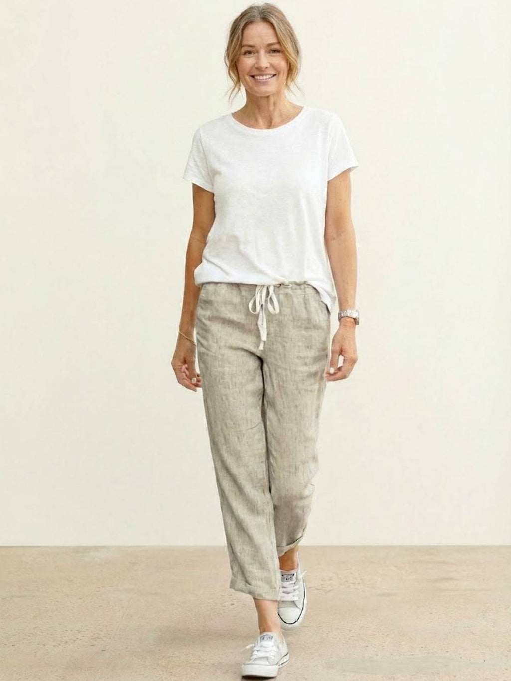 Jesie-London Emily women's casual slim fit straight pants with drawstring waist, relaxed and breezy for everyday wear.