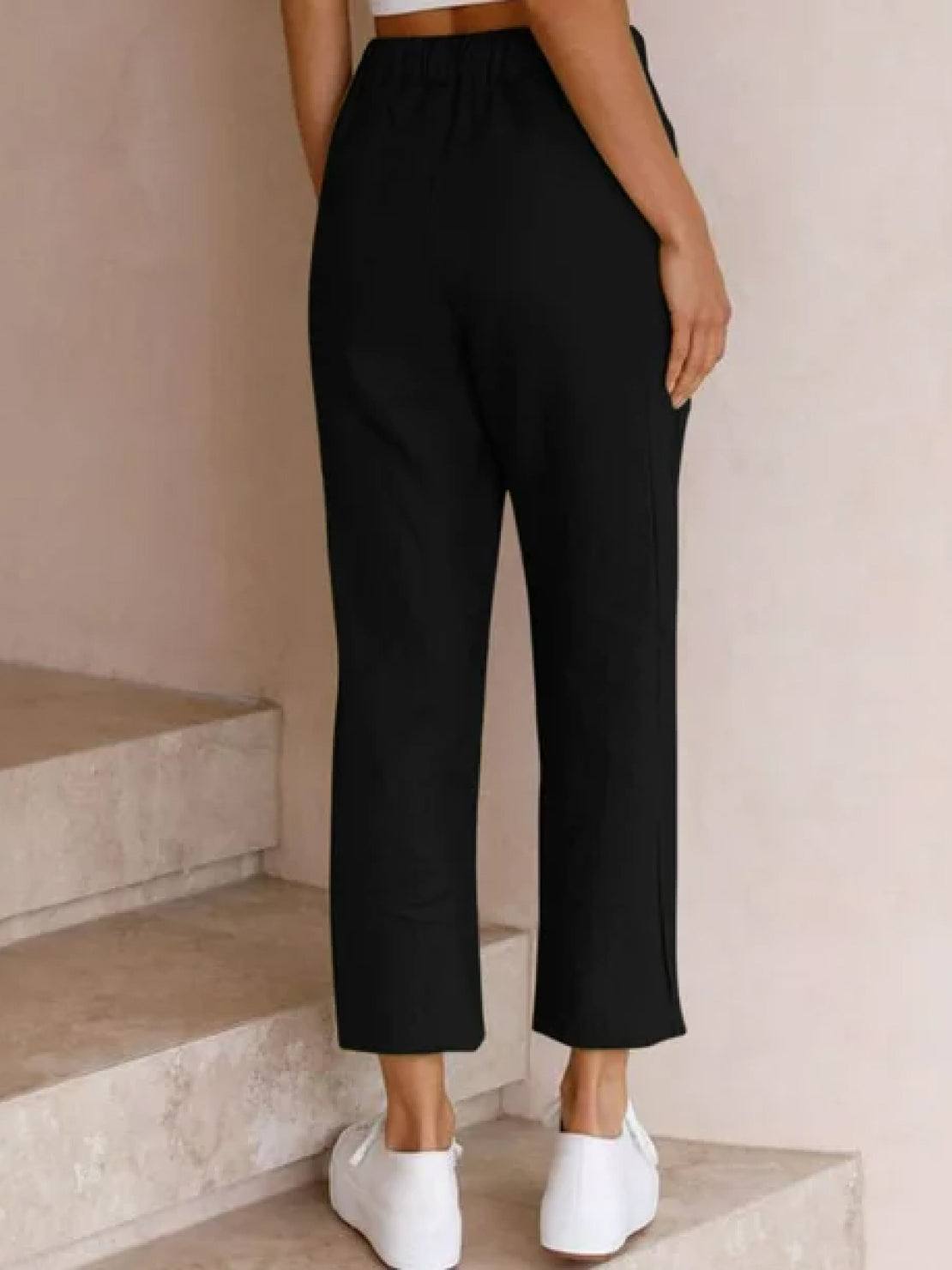Jesie-London Emily women's casual slim fit drawstring waist straight pants, breezy relaxed-fit style in neutral fabric