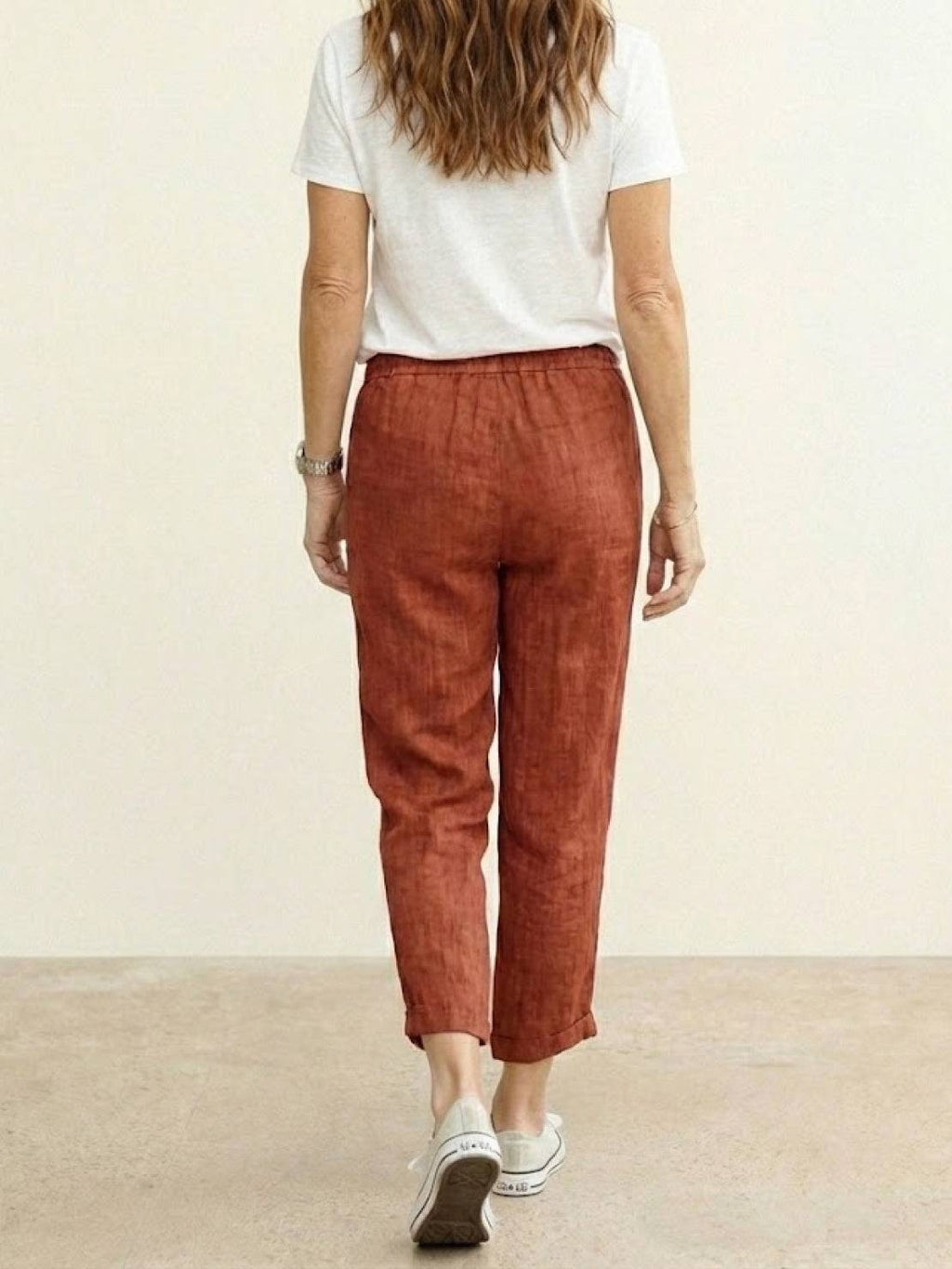 Jesie-London Emily women's casual slim fit pants with drawstring waist and relaxed straight-leg style.