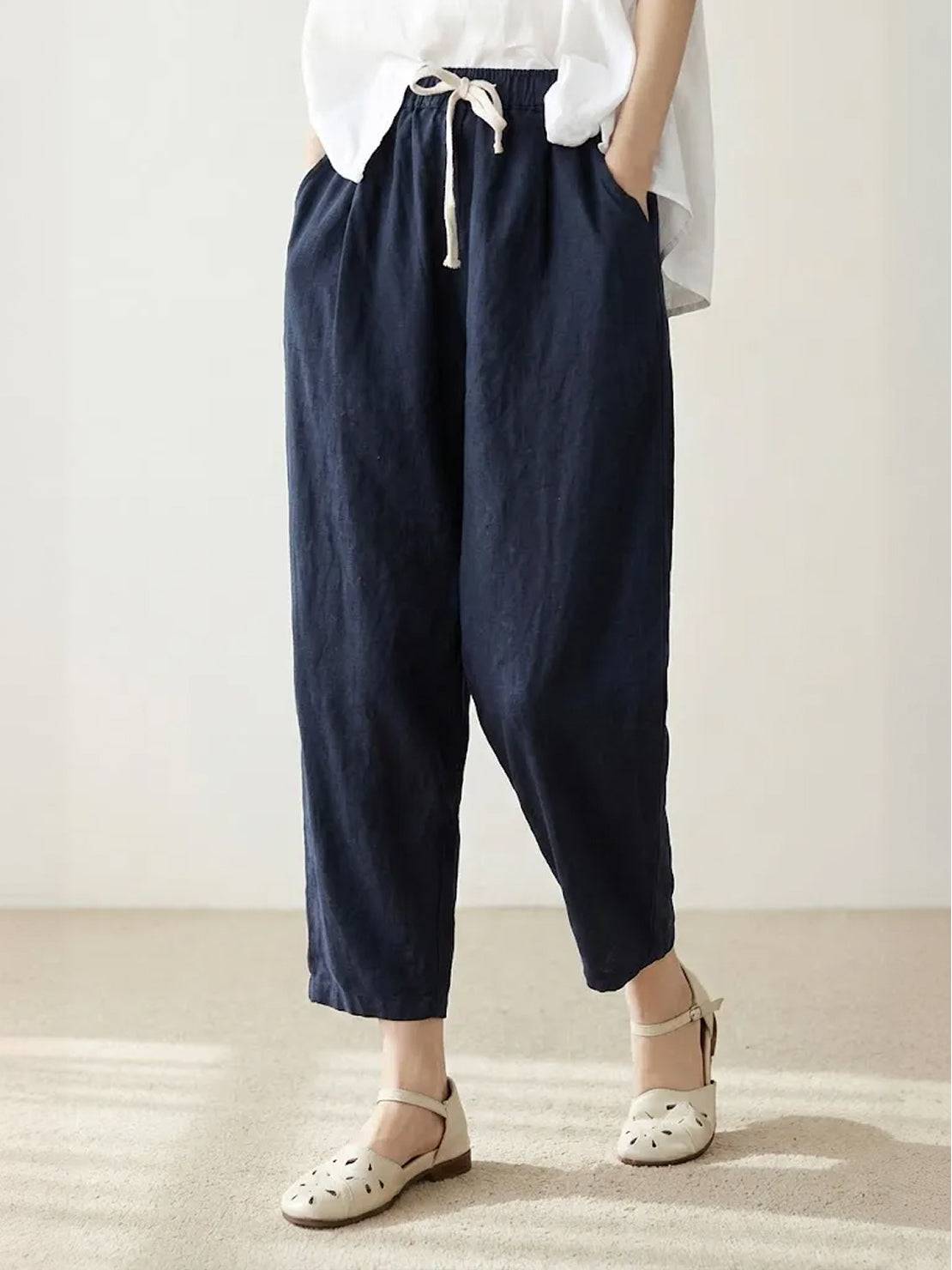 Jesie-London Emily women's casual slim fit pants with drawstring waist and relaxed straight-leg style, perfect for everyday wear