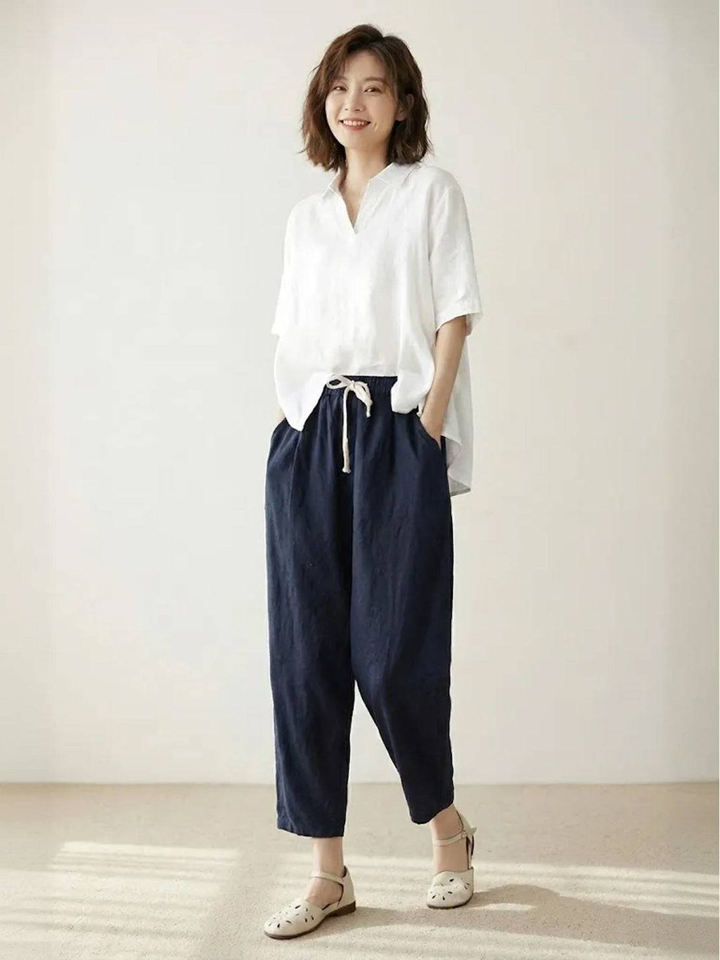 Emily women's casual slim fit pants with drawstring waist, relaxed straight-leg style by Jesie-London.