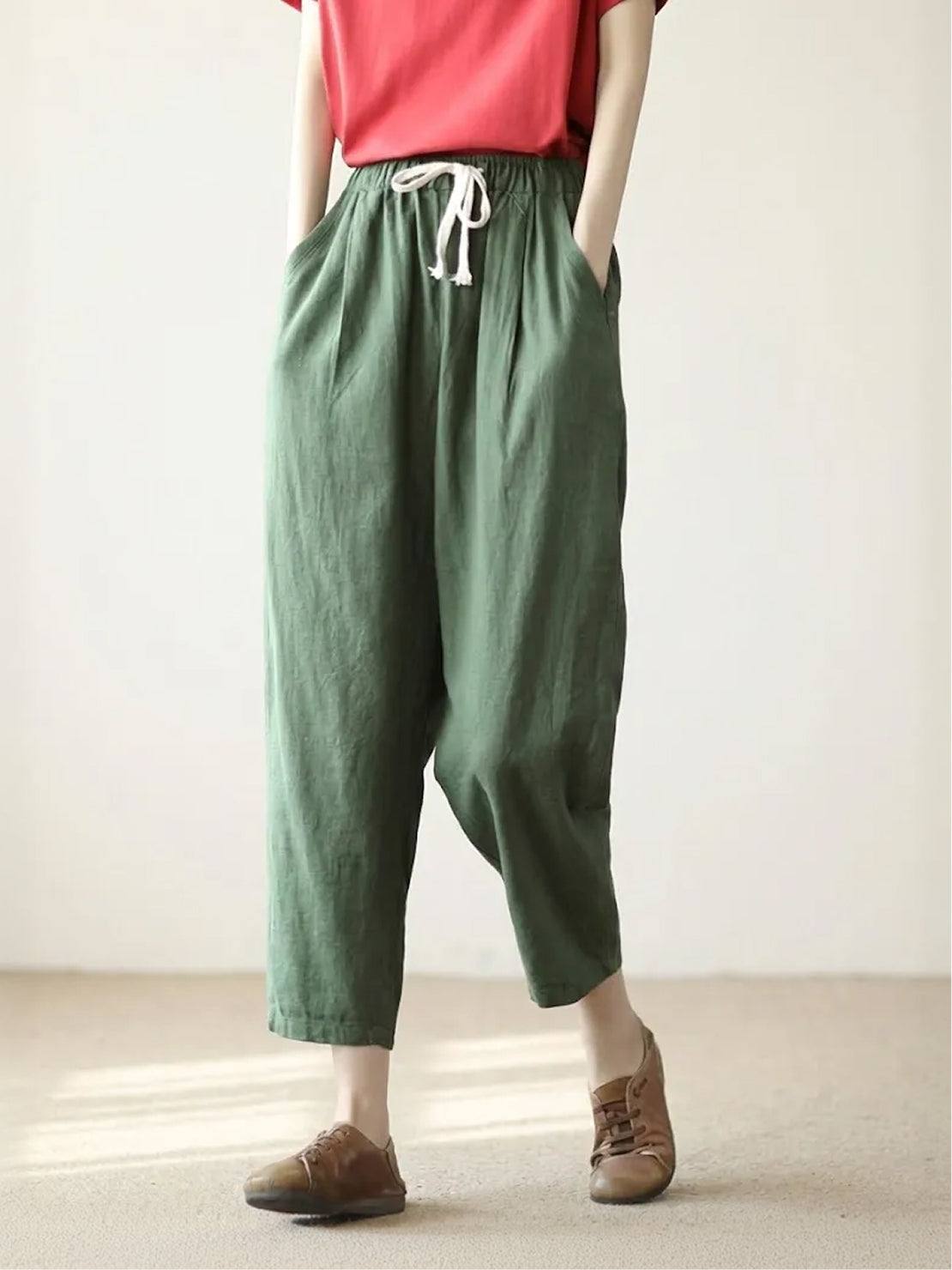 Jesie-London Emily women's casual slim fit pants with drawstring waist and relaxed straight-leg style, breezy and comfortable.
