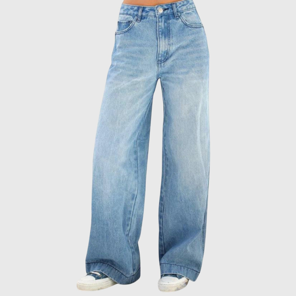 Women’s casual baggy denim pants by Jesie-London featuring a relaxed fit and classic blue denim fabric.