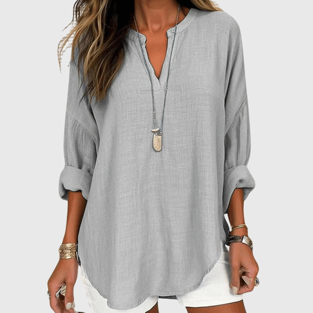 Jesie-London Bethany women's loose fit long sleeve casual top, soft fabric, and relaxed style, shown in a neutral color.