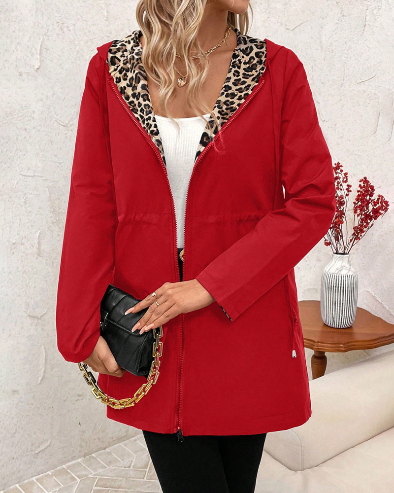 Women’s leopard print zip-up hoodie jacket from Jesie-London, featuring a stylish leopard pattern and comfortable fit.