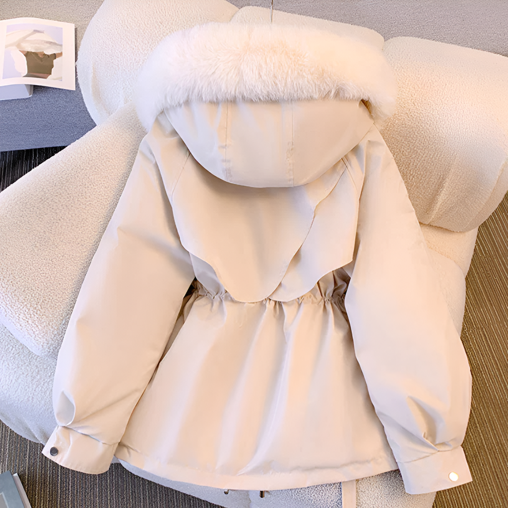 Rachel women's casual winter coat with drawstring waist by Jesie-London, featuring a warm, stylish design suitable for cold weather.