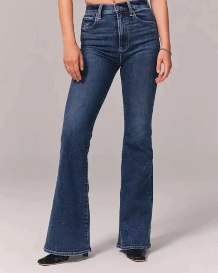 Jesie-London women's flared high-waisted denim jeans from Zara, showcasing classic blue denim with a fitted waist and flared legs.