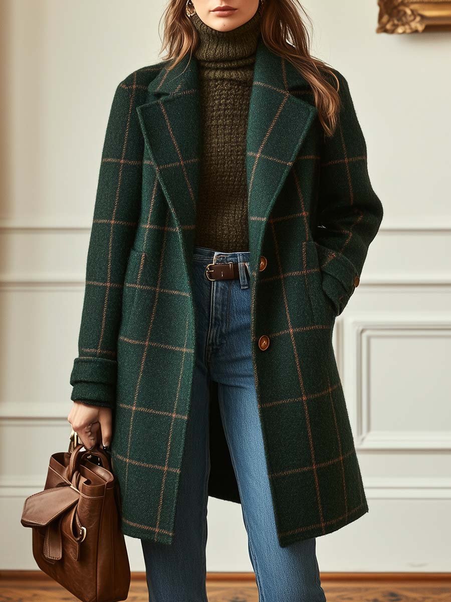 Jessica women's plaid button-front coat by Jesie-London, showing a stylish plaid pattern and classic button details.
