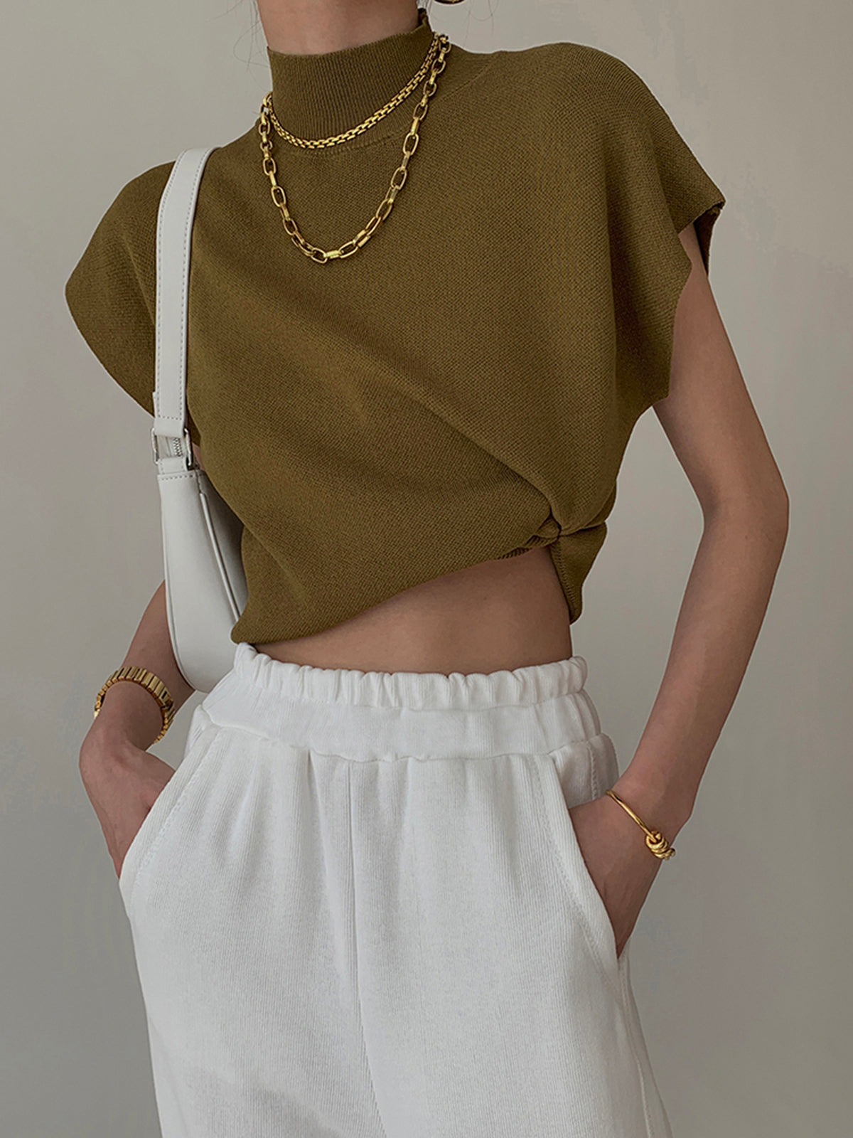Jesie-London Stella women's mock neck short sleeve casual top in solid color, perfect for relaxed everyday wear.