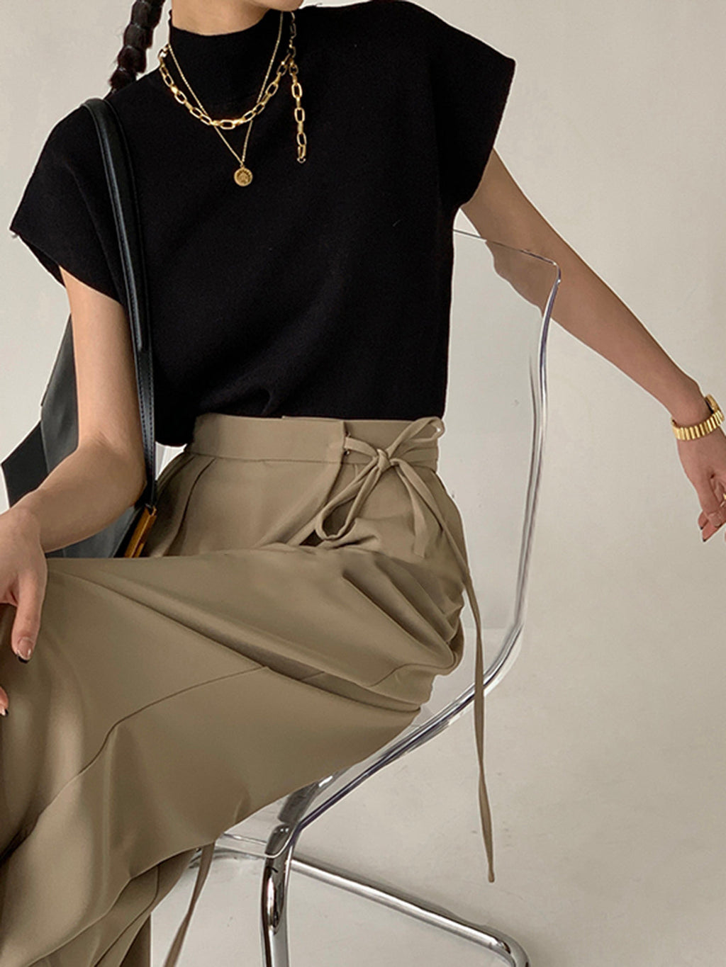 Jesie-London Stella women's casual short sleeve mock neck top in a solid color, perfect for relaxed everyday wear.