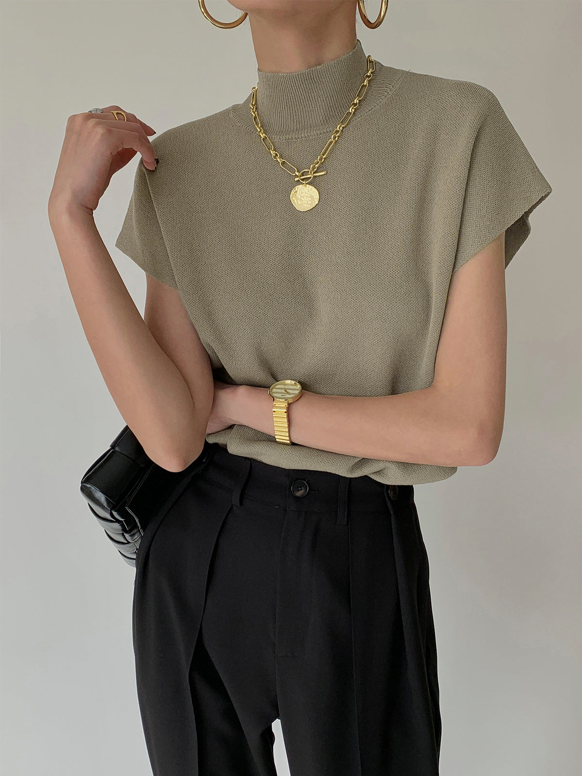 Jesie-London Stella women's mock neck short sleeve casual top in solid color, perfect for a relaxed, stylish look.