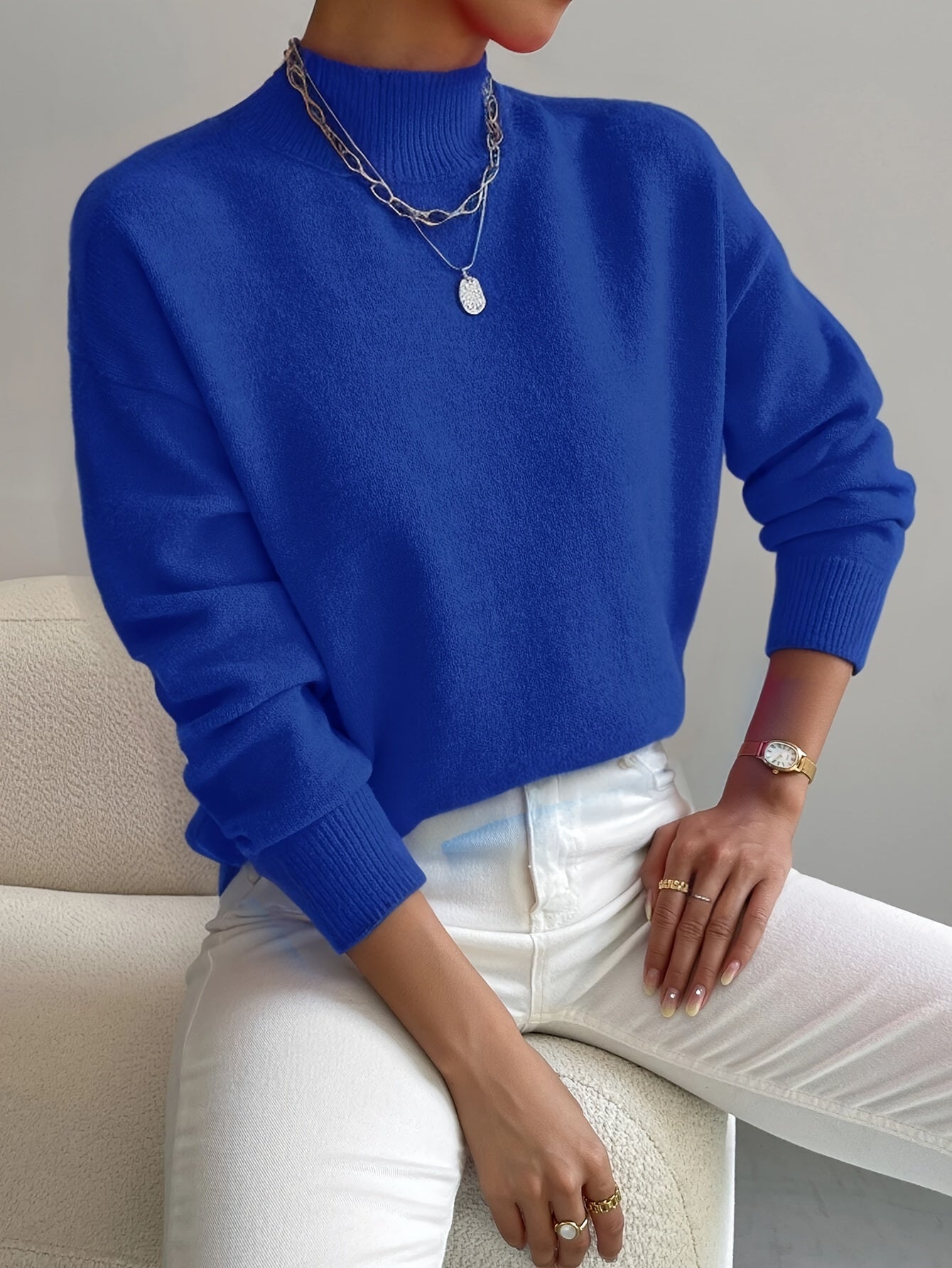 Women’s spring comfortable mock neck sweater by Jesie-London, featuring a cozy, stylish design in soft fabric.