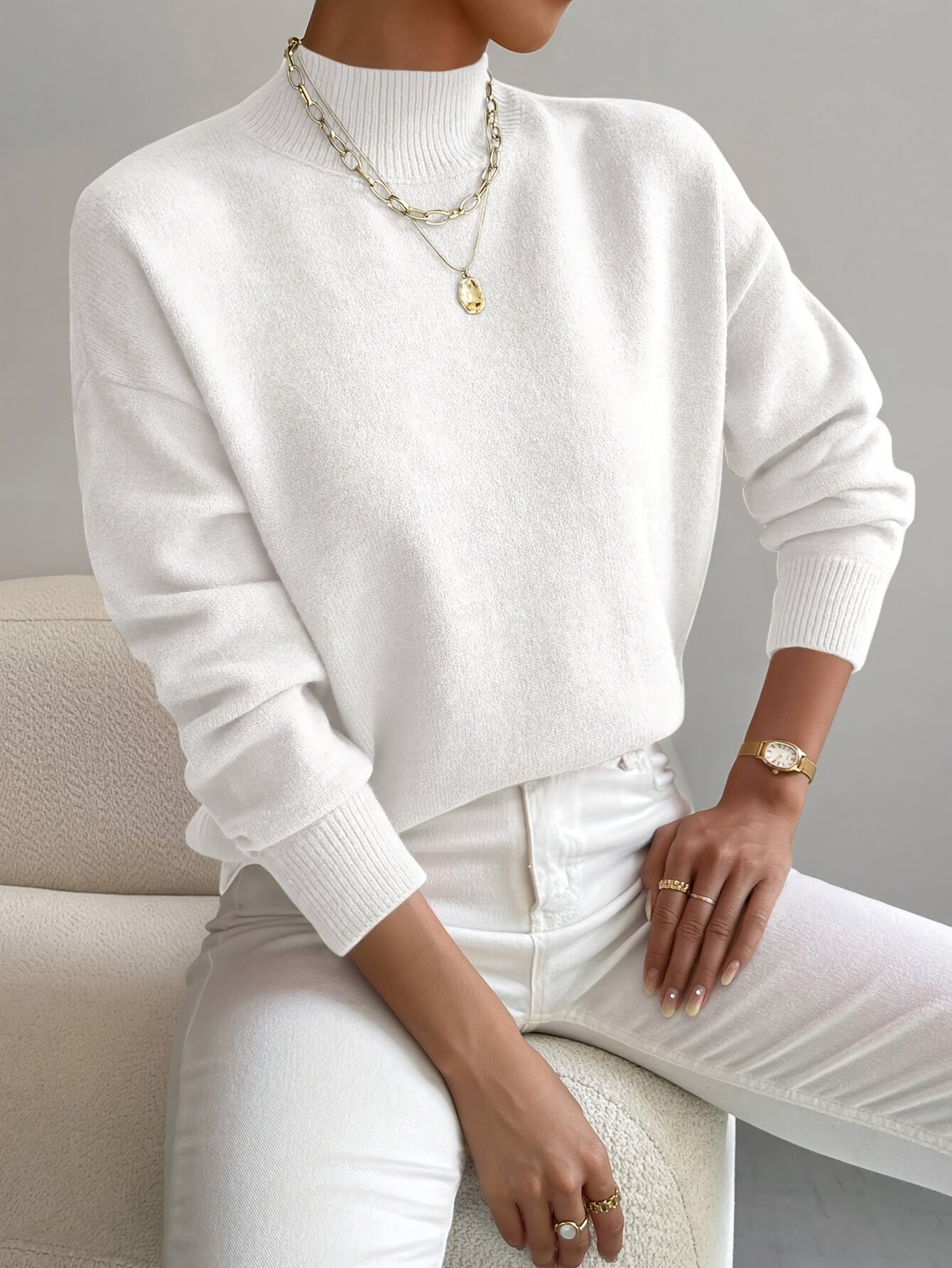Jesie-London Bethany women's long sleeve pullover sweater top, elegant and comfortable in a soft knit fabric, shown in a relaxed fit.