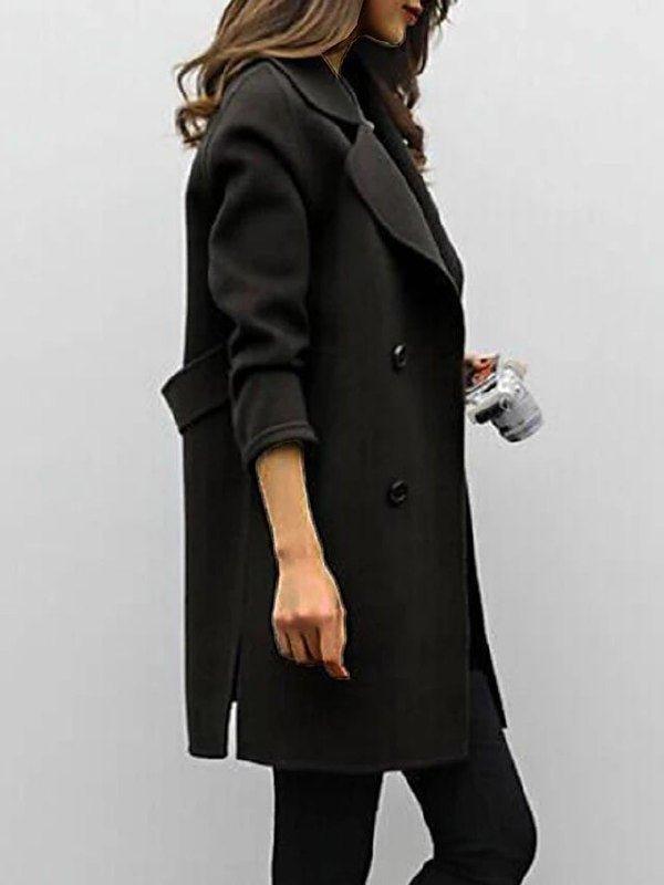 Jesie-London Scarlett women's double-breasted longline wool trench coat in a classic winter style with a tailored fit.
