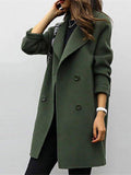 Jesie-London Scarlett women's double-breasted longline wool trench coat in gray, shown on a model with a classic winter style.