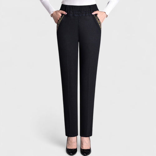 Beatrice women's stretch jeans by Jesie-London with side pockets and elastic waistband, shown in a comfortable fit.