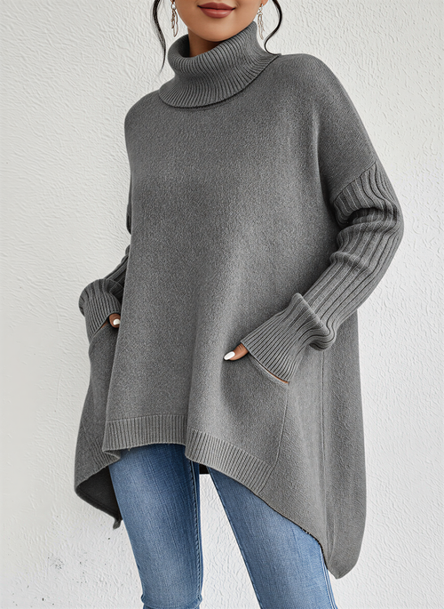 Jesie-London Alice women's oversized turtleneck sweater with a front pocket, in a cozy, stylish knit design.